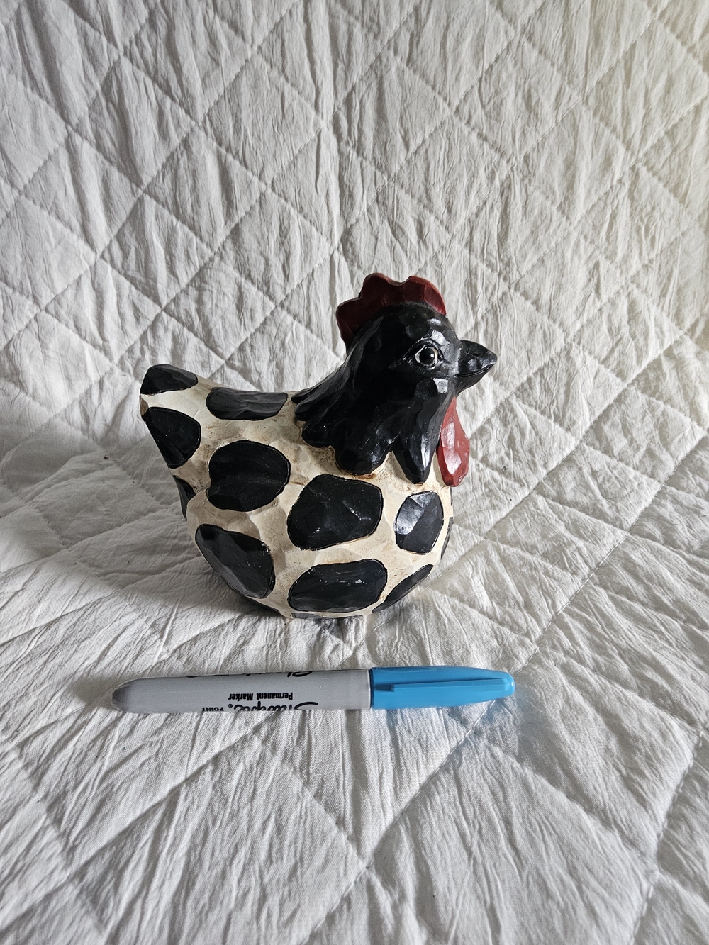 Handcrafted Black & White Decorative Hen Figurine